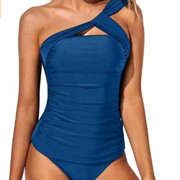 Tempt Me Women One Shoulder Swim Top with bottom - Picture 1 of 16